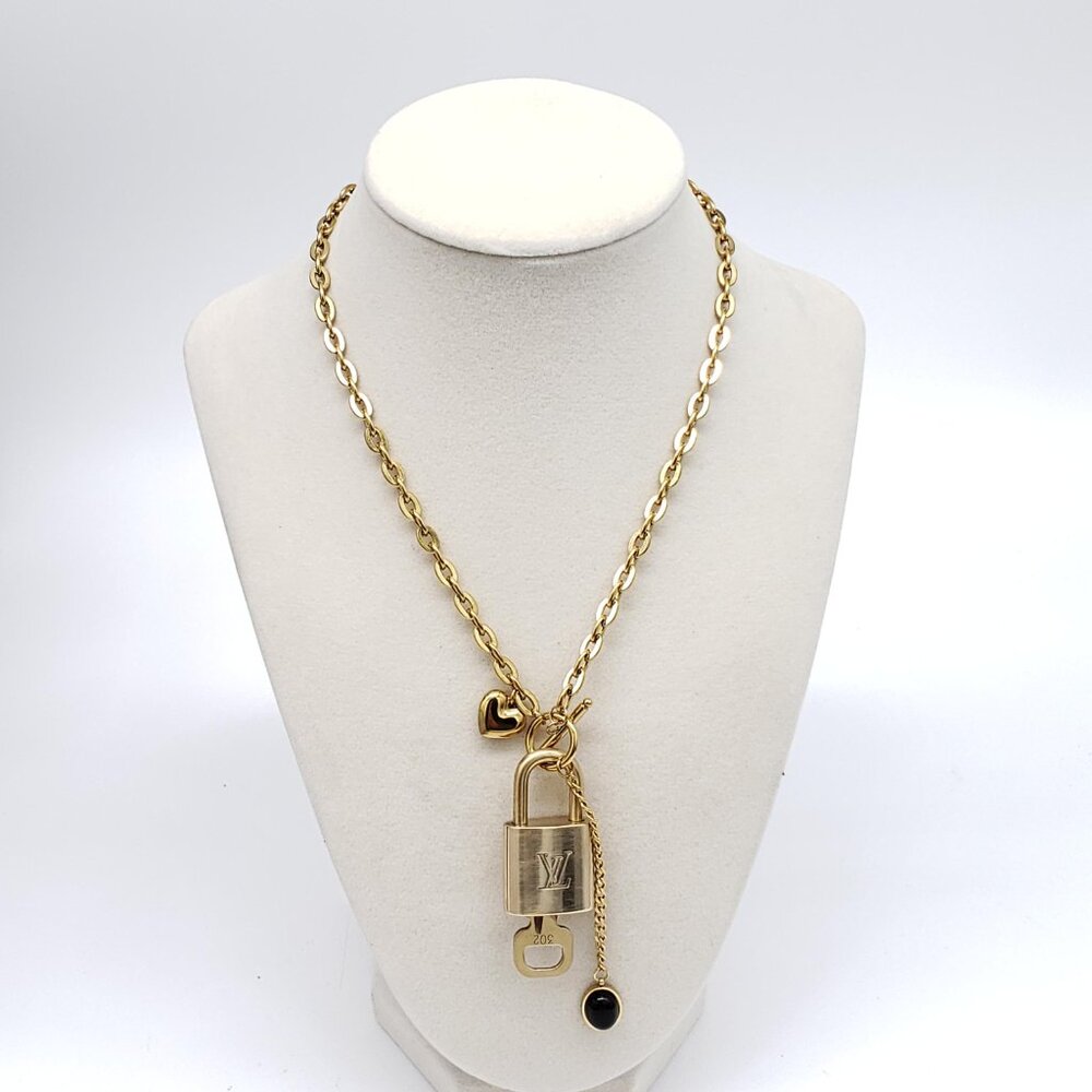 Authentic Louis Vuitton Gold Padlock with Unbranded Stainless Steel Chain - Picture 9 of 9